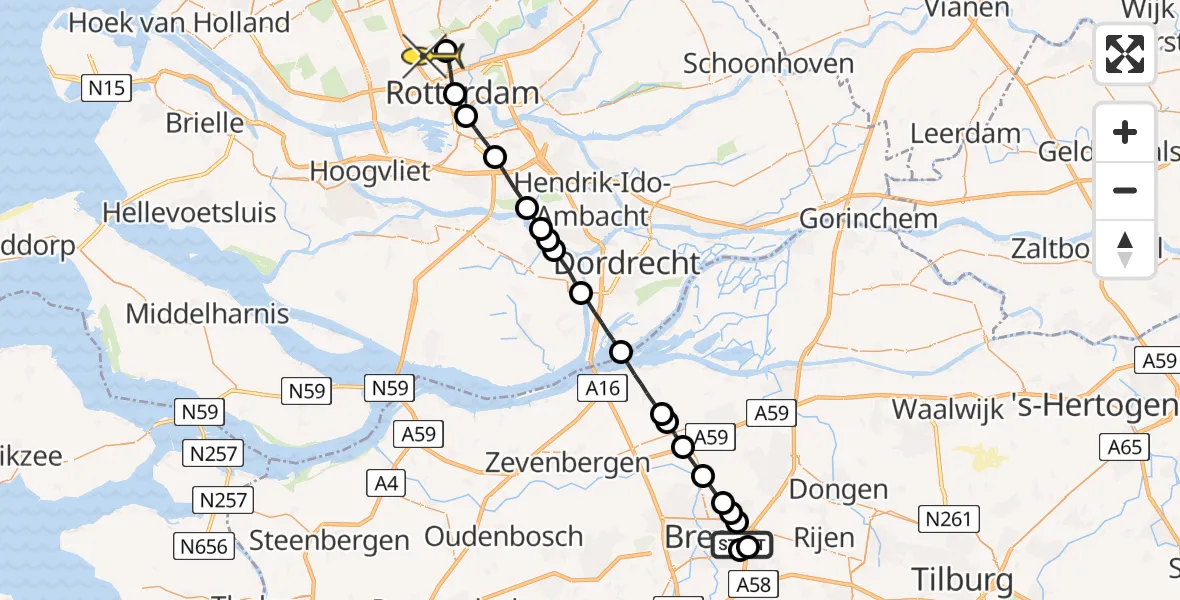 Routekaart van de vlucht: Lifeliner 2 naar Rotterdam The Hague Airport