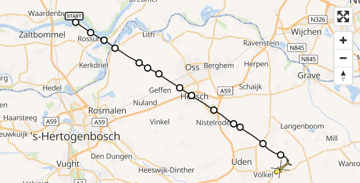 Routekaart van de vlucht: Lifeliner 3 naar Vliegbasis Volkel