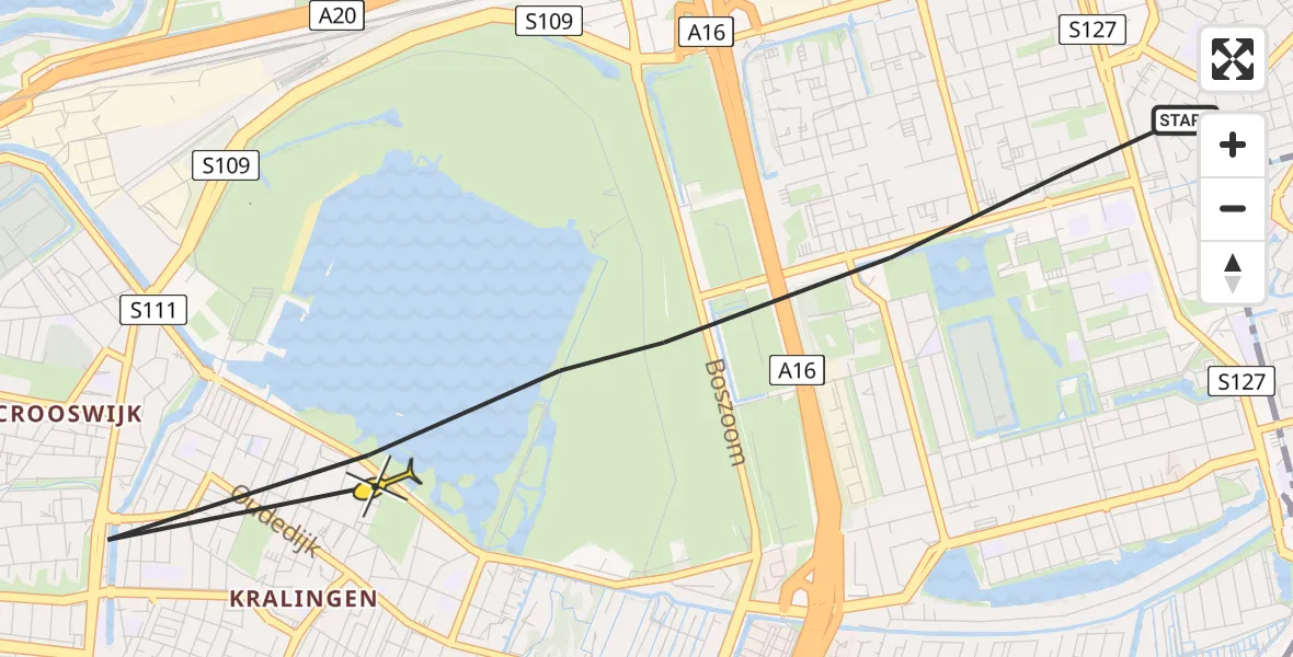 Vluchtroute Politiehelikopter van Rotterdam naar Rotterdam
