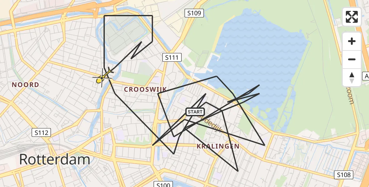 Routekaart van de vlucht: Politieheli naar Rotterdam