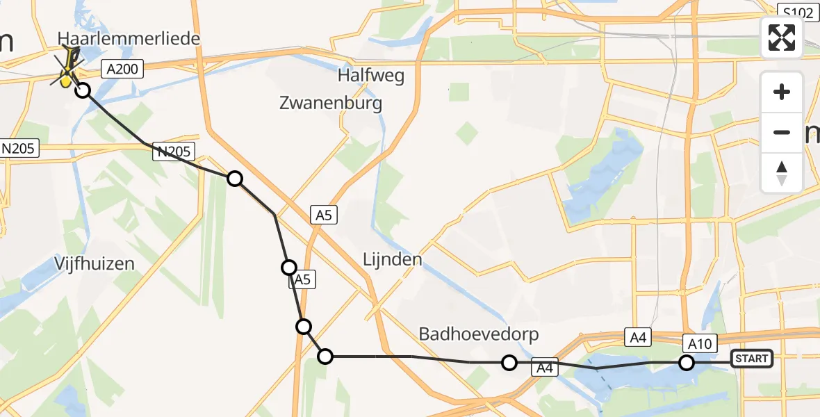 Routekaart van de vlucht: Lifeliner 1 naar Haarlem