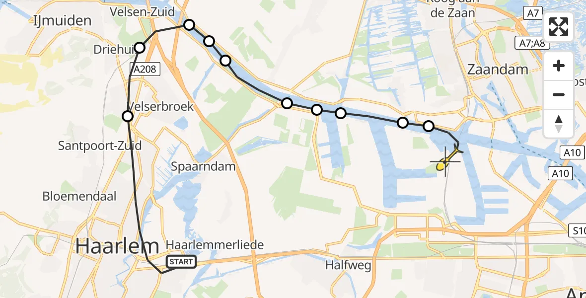 Routekaart van de vlucht: Lifeliner 1 naar Amsterdam Heliport