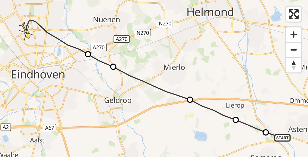 Routekaart van de vlucht: Lifeliner 3 naar Eindhoven