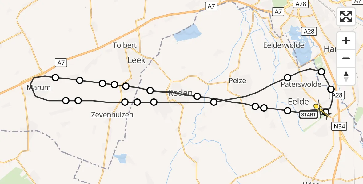 Routekaart van de vlucht: Lifeliner 4 naar Groningen Airport Eelde