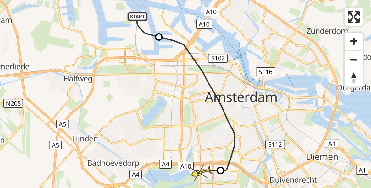 Routekaart van de vlucht: Lifeliner 1 naar VU Medisch Centrum Amsterdam