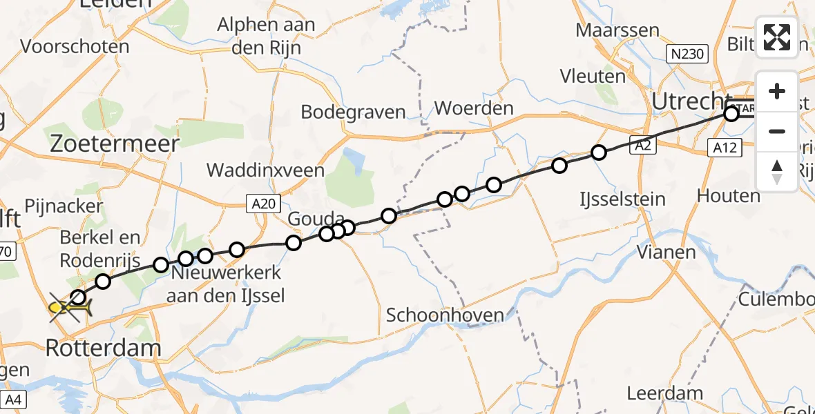 Routekaart van de vlucht: Lifeliner 2 naar Rotterdam The Hague Airport