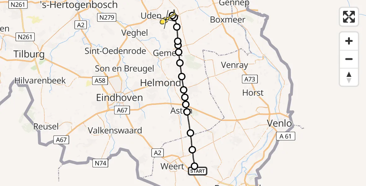 Routekaart van de vlucht: Lifeliner 3 naar Vliegbasis Volkel