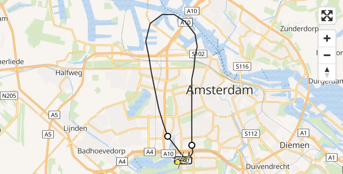 Routekaart van de vlucht: Lifeliner 1 naar VU Medisch Centrum Amsterdam