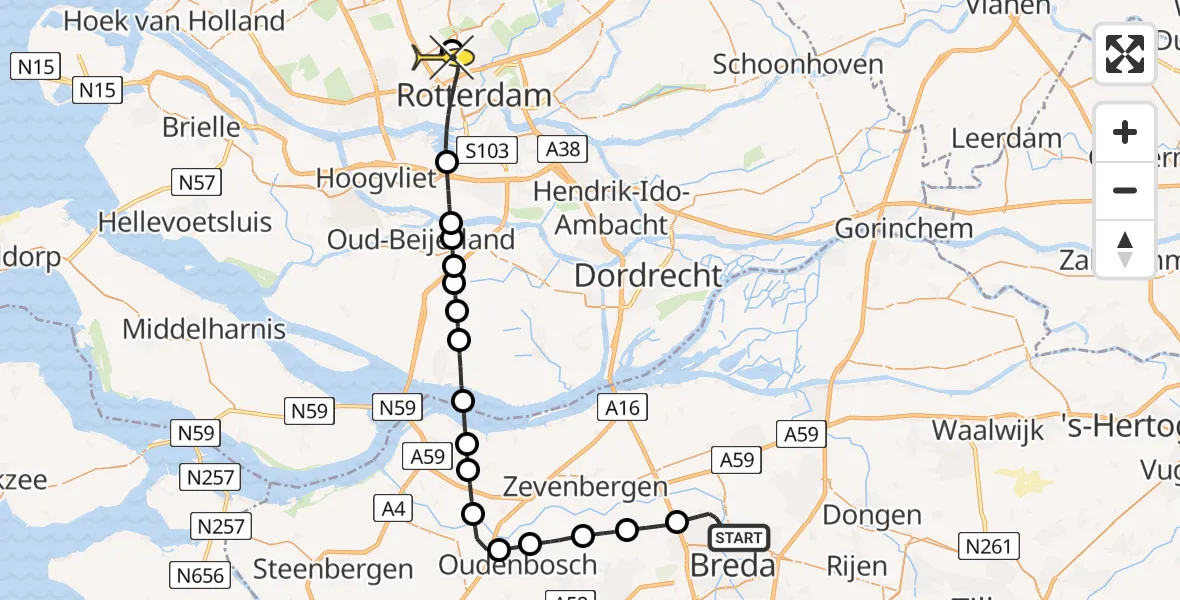 Routekaart van de vlucht: Lifeliner 2 naar Rotterdam The Hague Airport