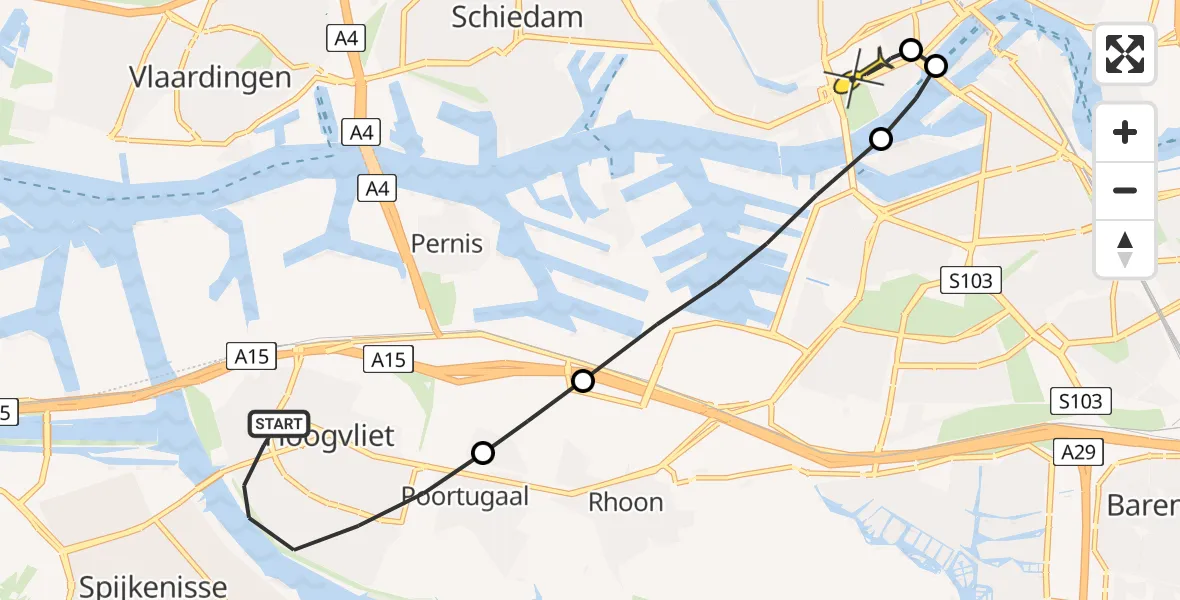 Routekaart van de vlucht: Lifeliner 1 naar Erasmus MC