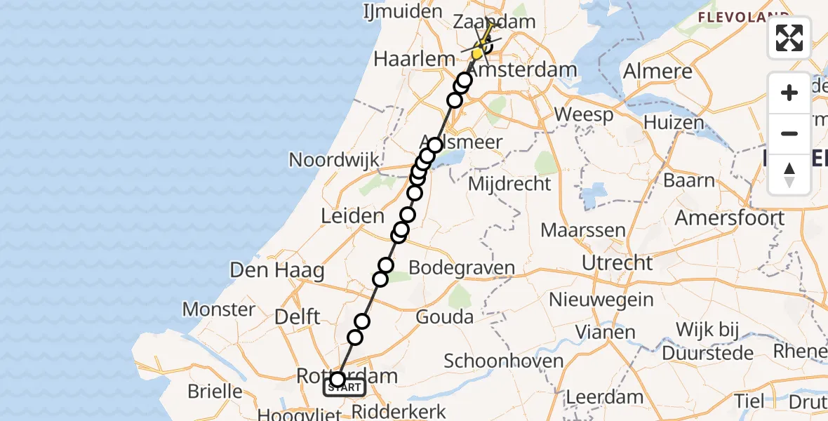 Routekaart van de vlucht: Lifeliner 1 naar Amsterdam Heliport