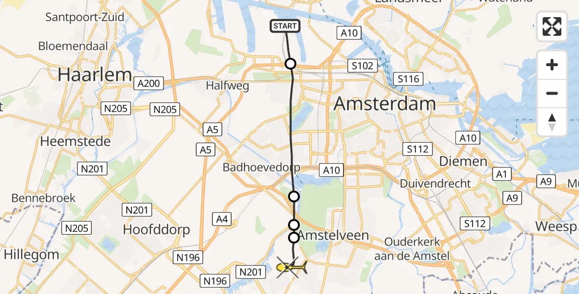 Routekaart van de vlucht: Lifeliner 1 naar Aalsmeer