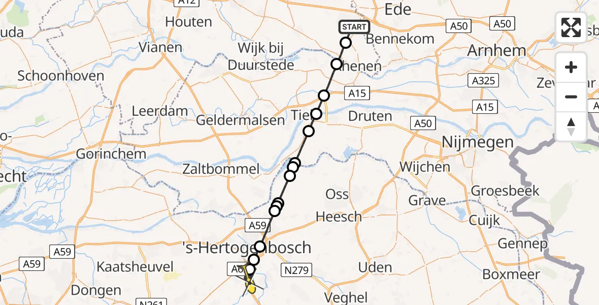 Routekaart van de vlucht: Lifeliner 3 naar Vught