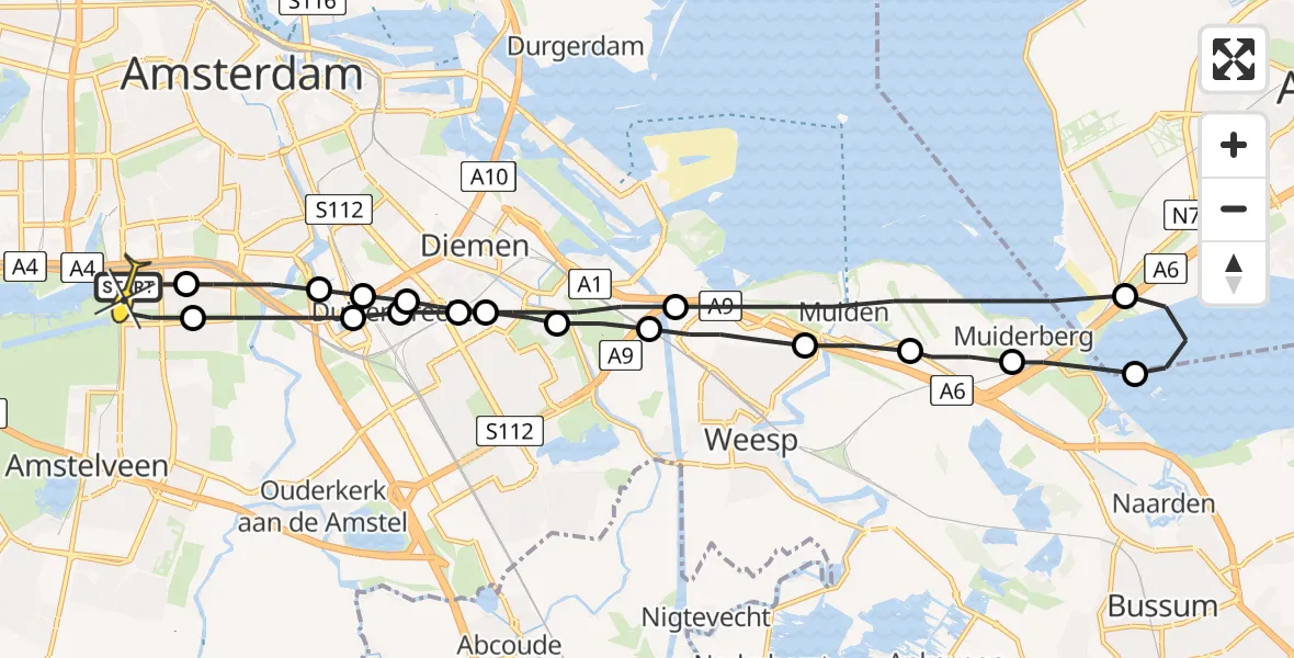 Routekaart van de vlucht: Lifeliner 1 naar VU Medisch Centrum Amsterdam