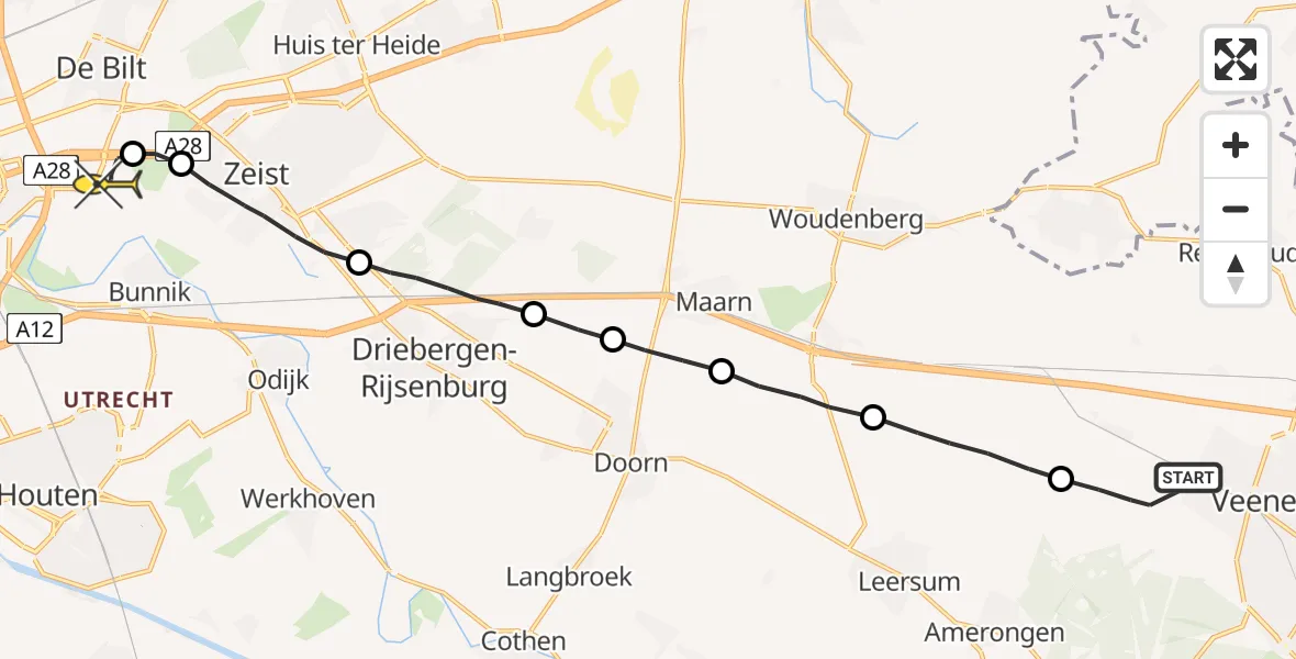 Routekaart van de vlucht: Lifeliner 2 naar Universitair Medisch Centrum Utrecht