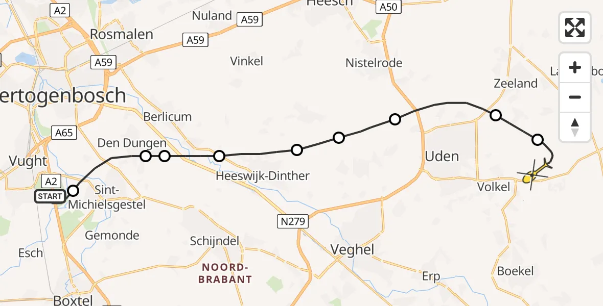 Routekaart van de vlucht: Lifeliner 3 naar Vliegbasis Volkel