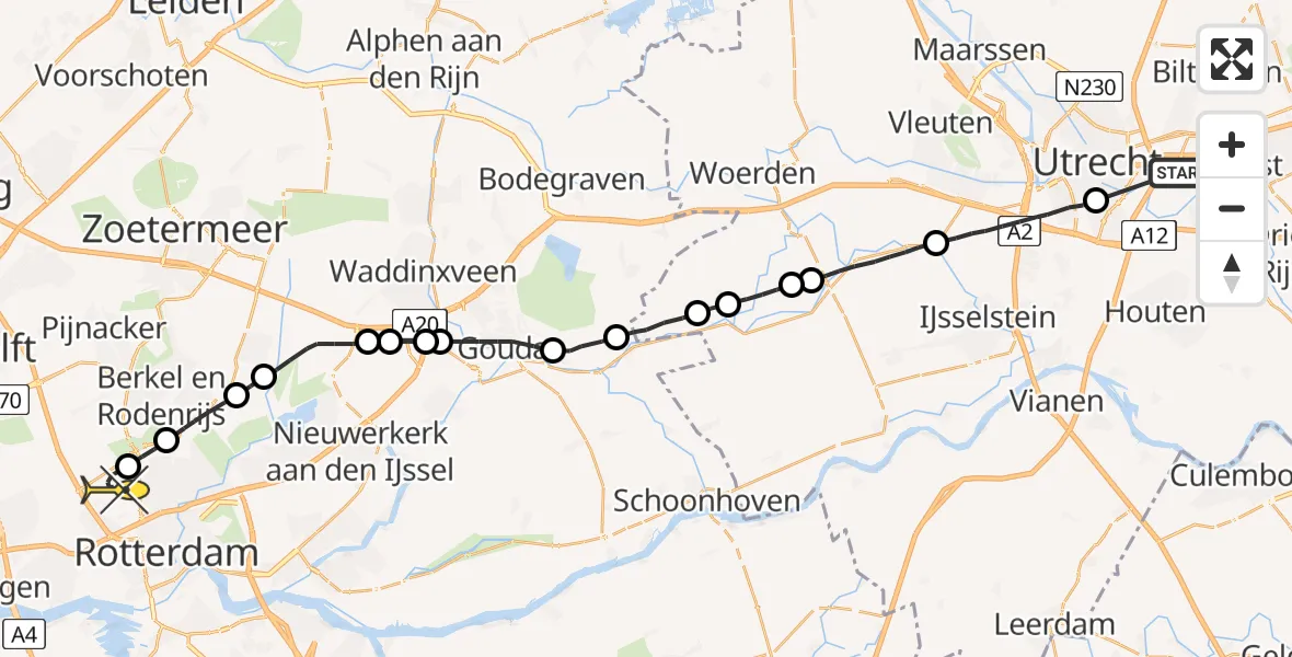 Routekaart van de vlucht: Lifeliner 2 naar Rotterdam The Hague Airport