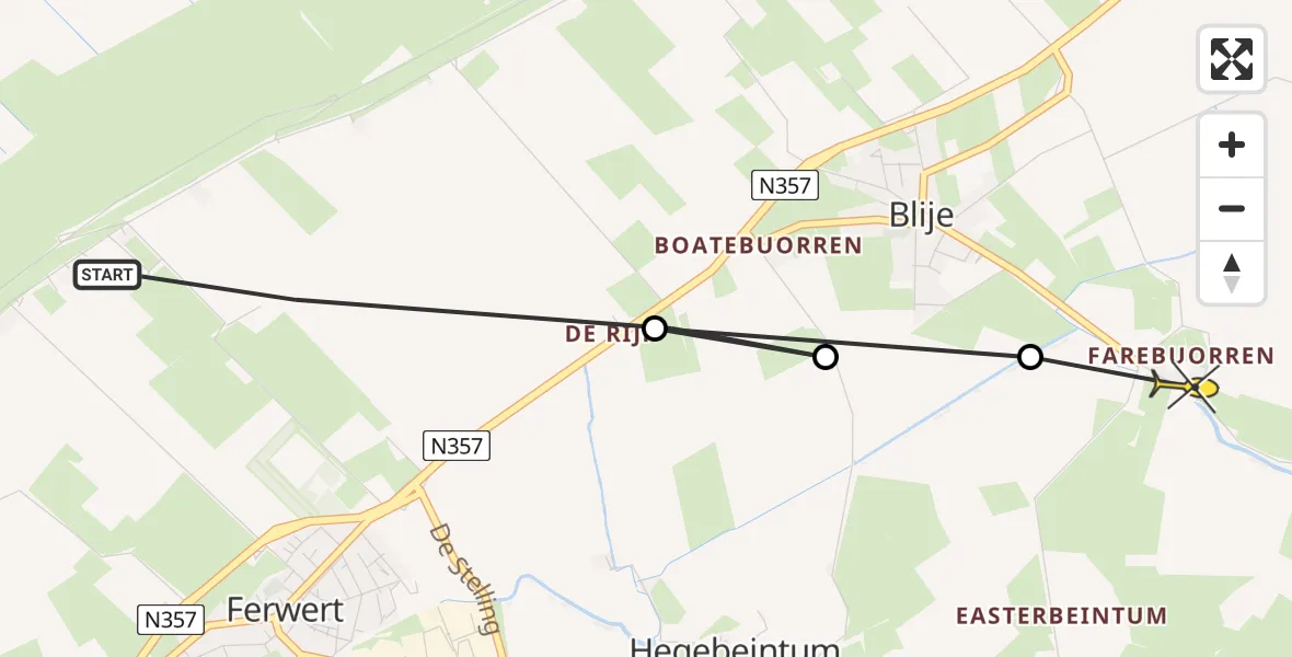 Routekaart van de vlucht: Ambulanceheli naar Blije
