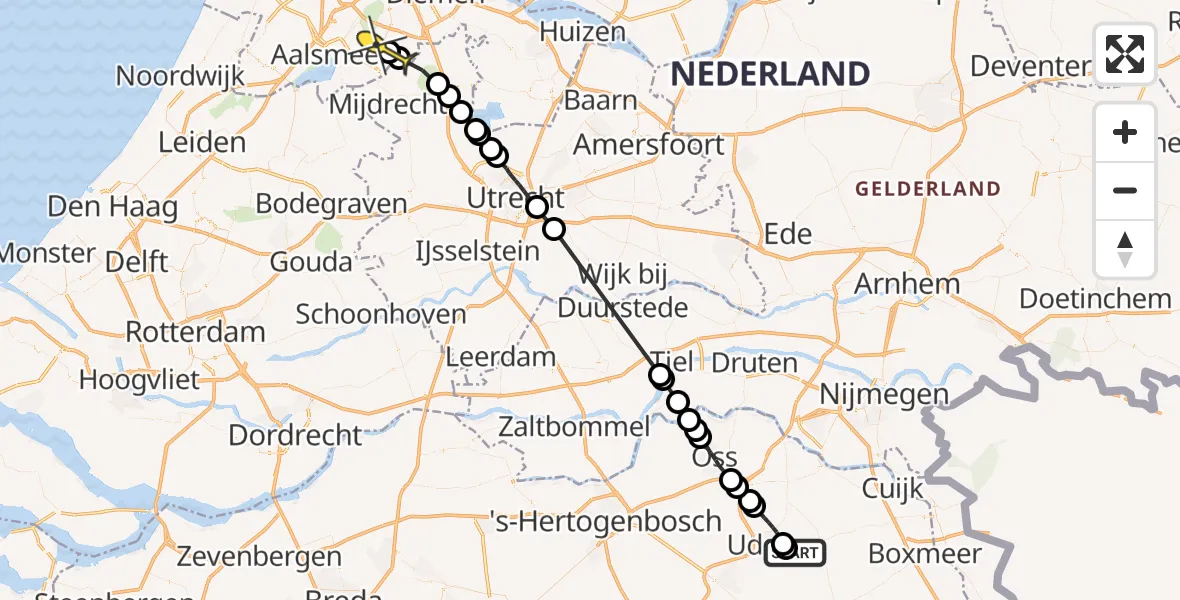 Routekaart van de vlucht: Politieheli naar Amstelveen