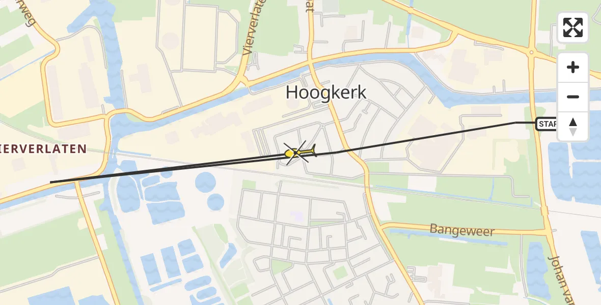 Routekaart van de vlucht: Ambulancehelikopter naar Groningen