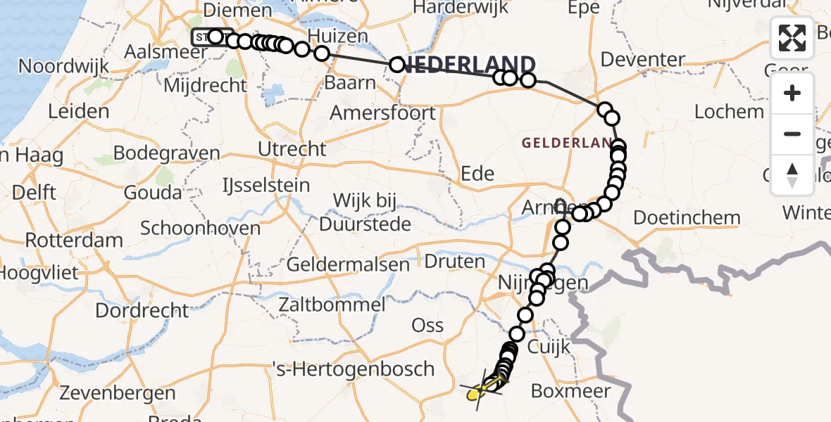 Routekaart van de vlucht: Politieheli naar Vliegbasis Volkel