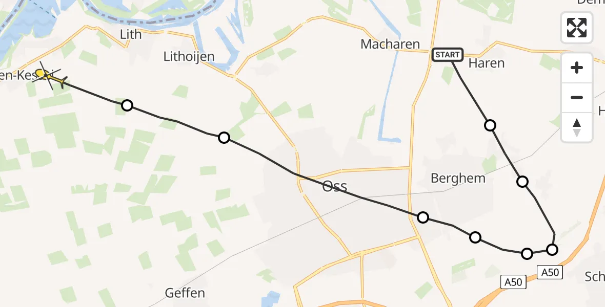 Routekaart van de vlucht: Politieheli naar Maren-Kessel