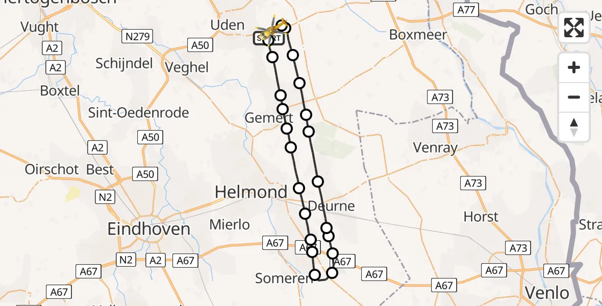 Vluchtroute Traumahelikopter Vliegbasis Volkel - Vliegbasis Volkel, 08 november 2022, 01:30