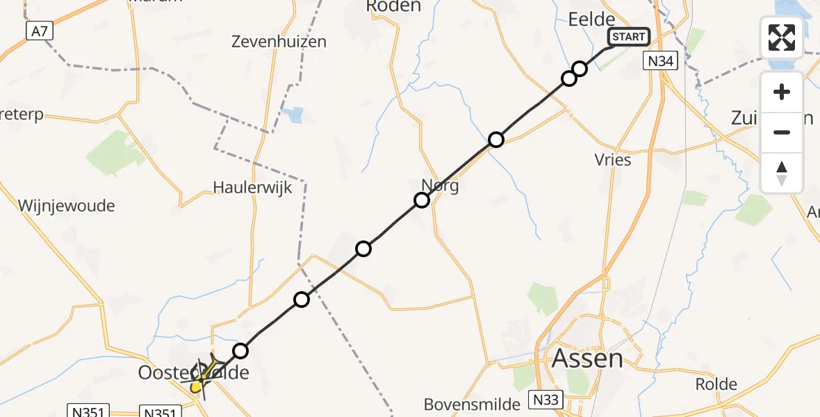 Routekaart van de vlucht: Lifeliner 4 naar Oosterwolde