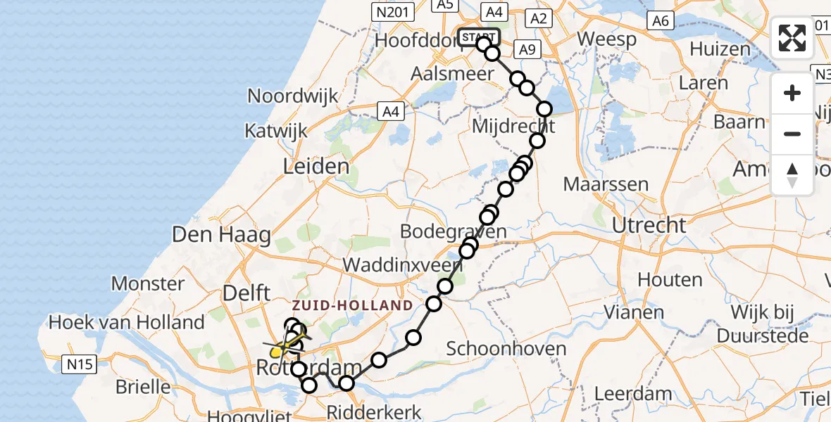 Routekaart van de vlucht: Politieheli naar Rotterdam The Hague Airport