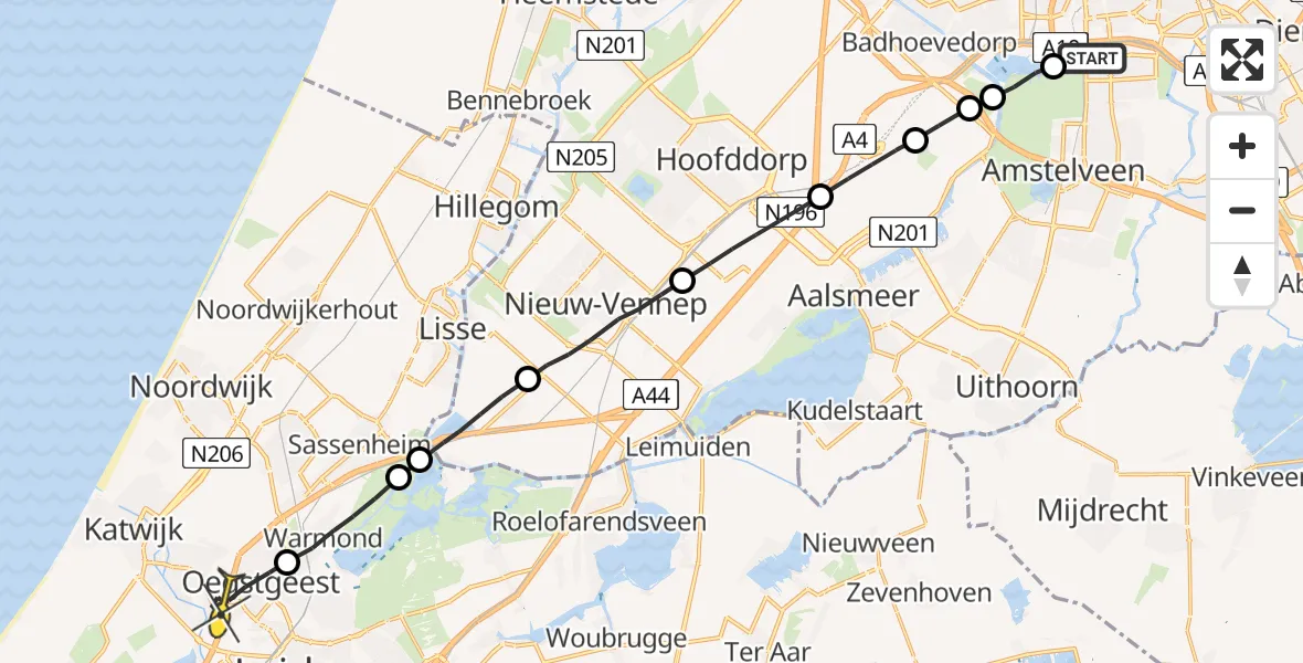 Routekaart van de vlucht: Lifeliner 1 naar Oegstgeest