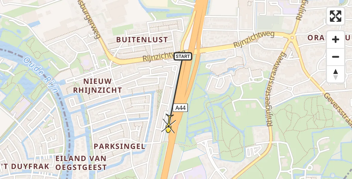 Routekaart van de vlucht: Traumahelikopter naar Oegstgeest