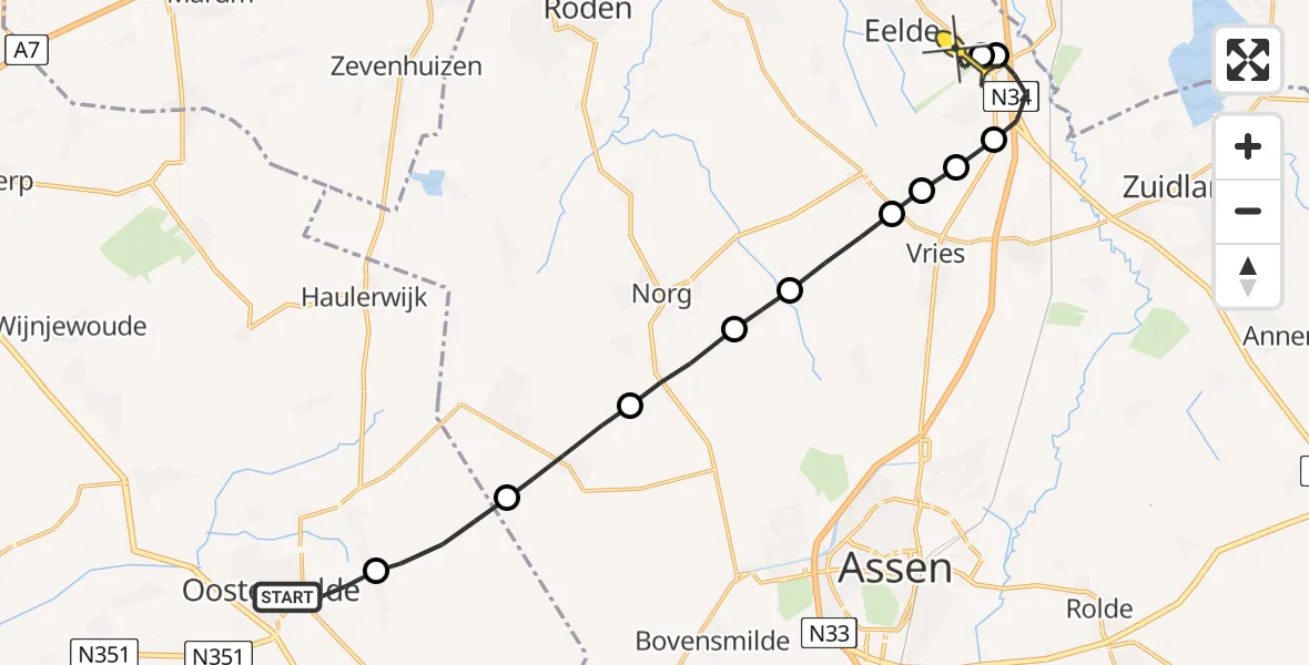 Routekaart van de vlucht: Lifeliner 4 naar Groningen Airport Eelde