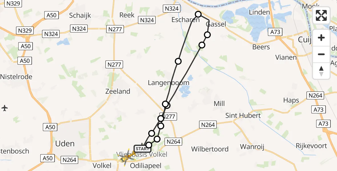 Vluchtroute Traumahelikopter Vliegbasis Volkel - Vliegbasis Volkel, 08 november 2022, 10:29