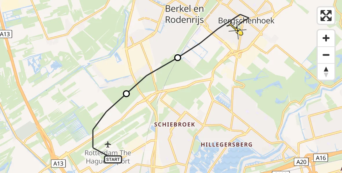 Routekaart van de vlucht: Lifeliner 2 naar Bergschenhoek