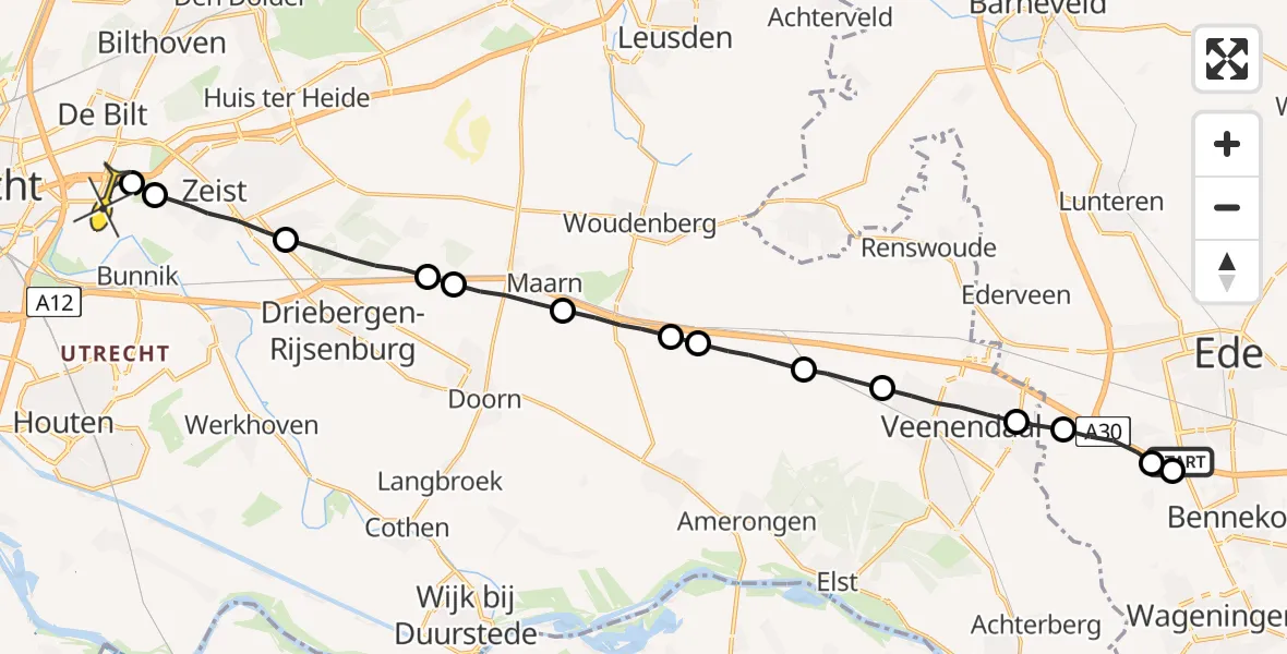 Routekaart van de vlucht: Lifeliner 3 naar Universitair Medisch Centrum Utrecht