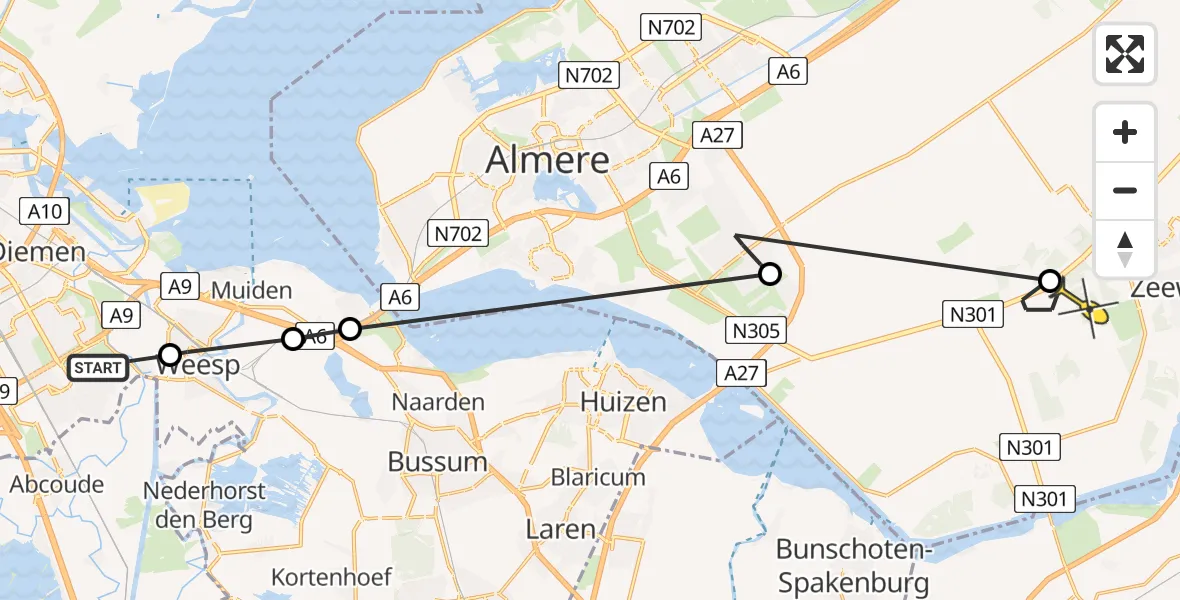 Routekaart van de vlucht: Politieheli naar Zeewolde