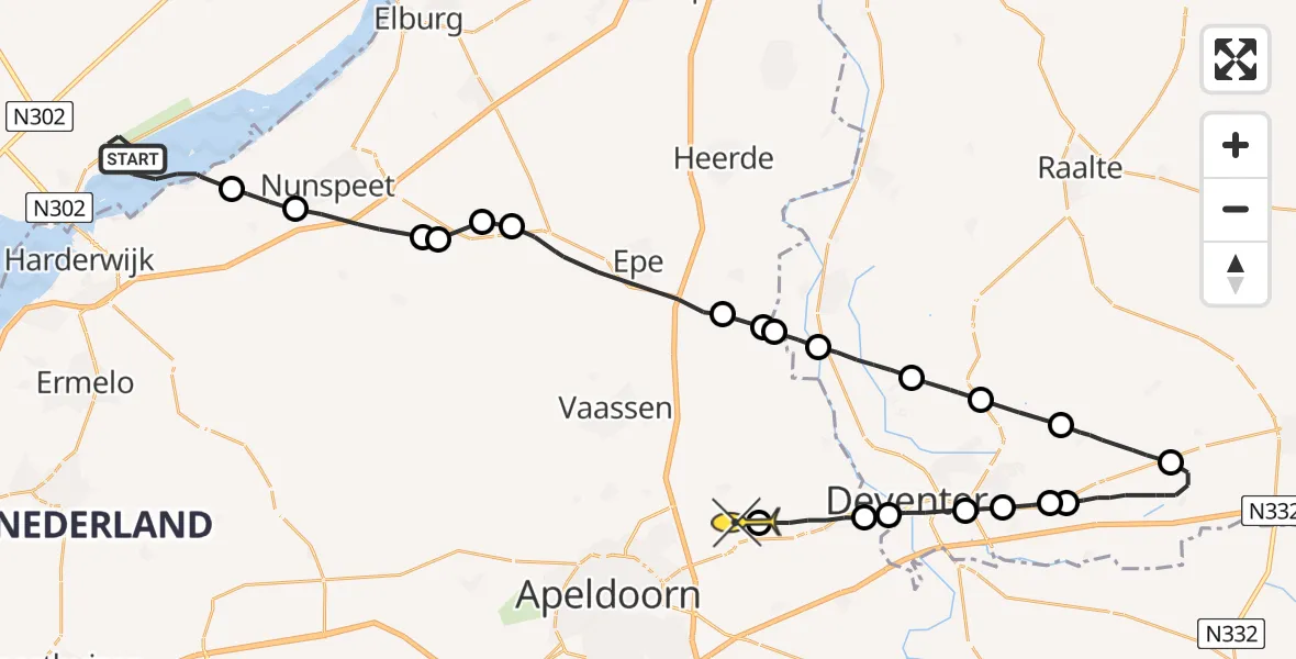 Routekaart van de vlucht: Politieheli naar Vliegveld Teuge