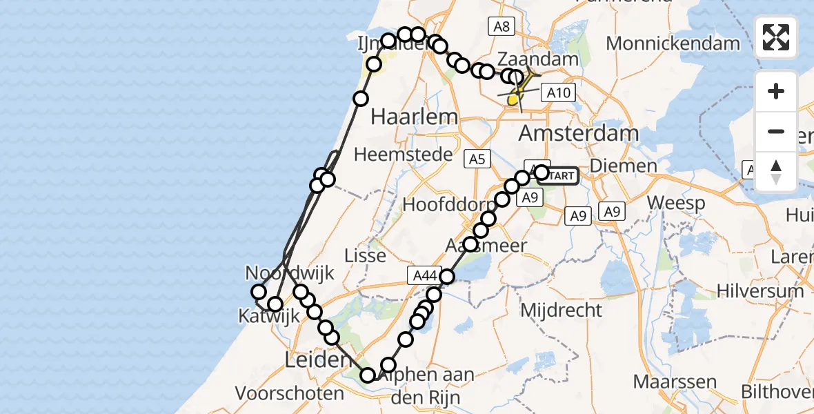 Routekaart van de vlucht: Lifeliner 1 naar Amsterdam Heliport