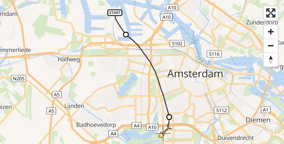 Routekaart van de vlucht: Lifeliner 1 naar VU Medisch Centrum Amsterdam
