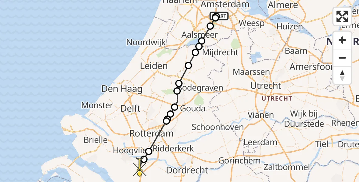 Routekaart van de vlucht: Lifeliner 1 naar Oud-Beijerland