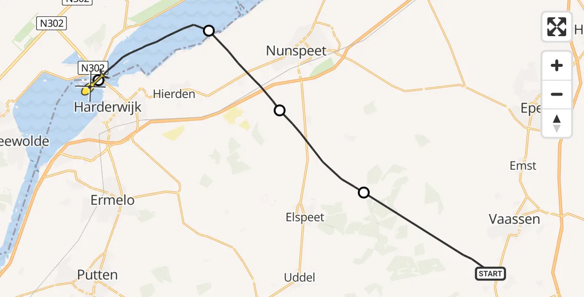 Routekaart van de vlucht: Politieheli naar Harderwijk