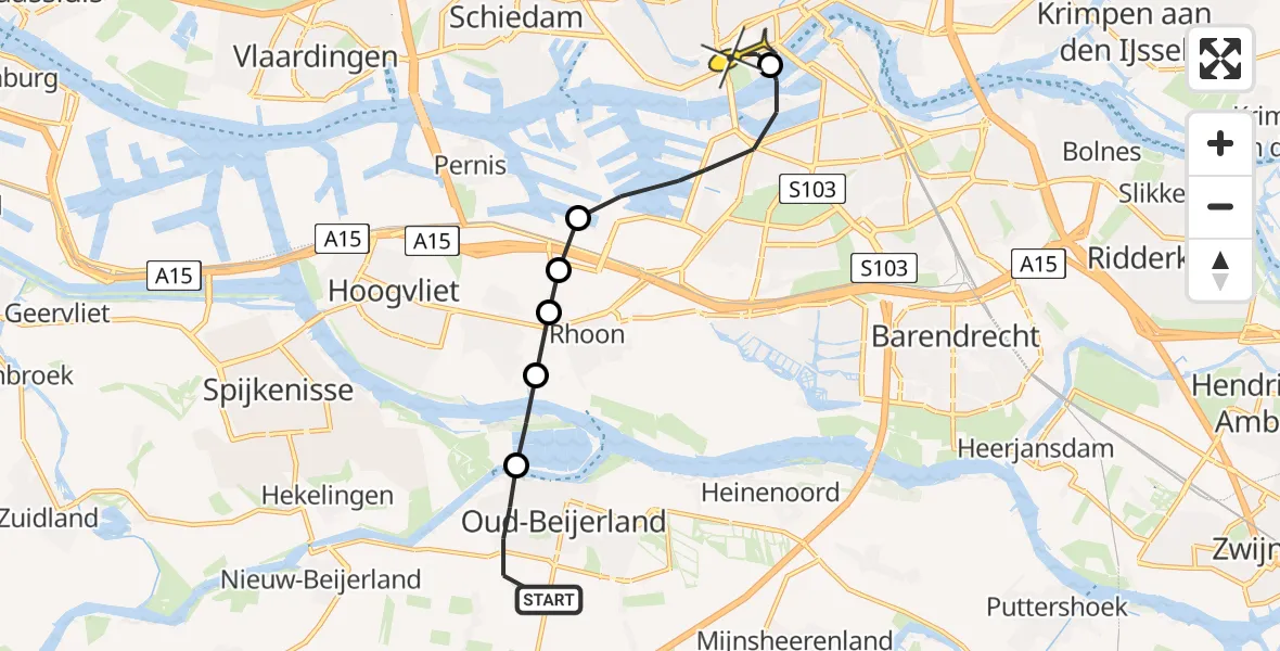 Routekaart van de vlucht: Lifeliner 1 naar Erasmus MC