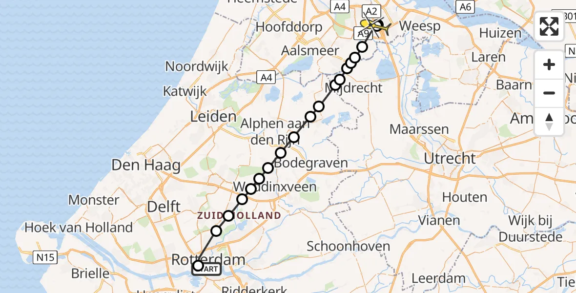 Routekaart van de vlucht: Lifeliner 2 naar Ouderkerk aan de Amstel