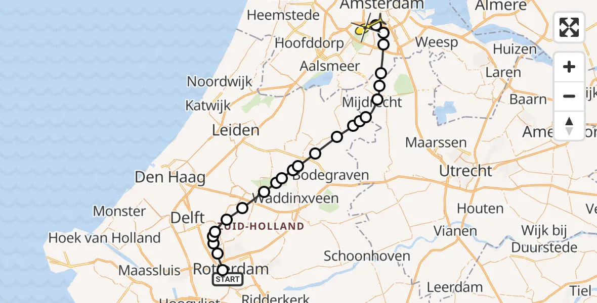 Routekaart van de vlucht: Lifeliner 1 naar VU Medisch Centrum Amsterdam