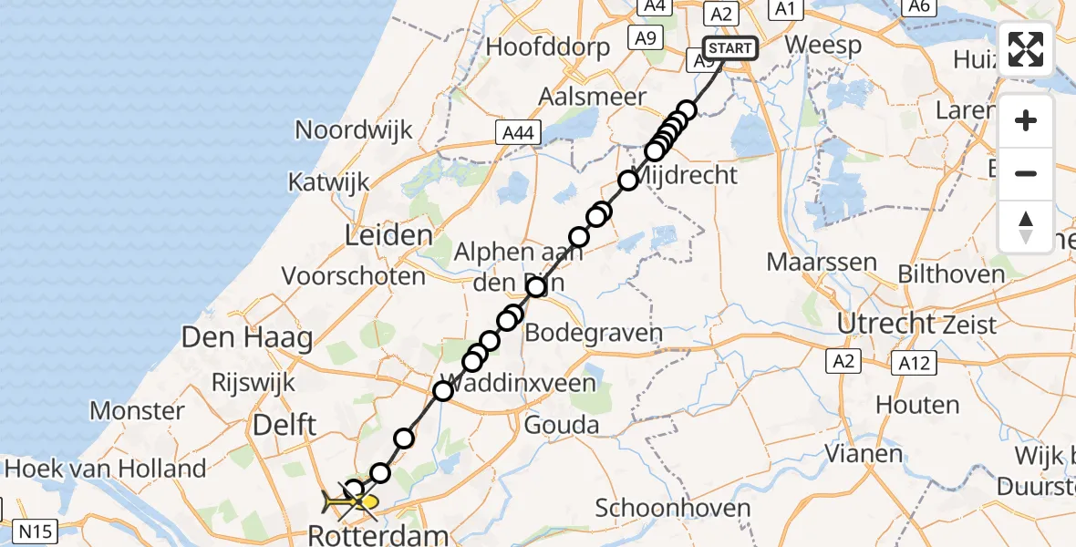 Routekaart van de vlucht: Lifeliner 2 naar Rotterdam The Hague Airport