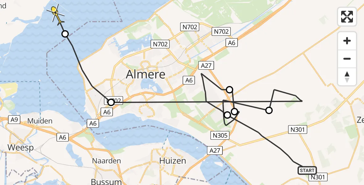 Routekaart van de vlucht: Politiehelikopter naar Marken