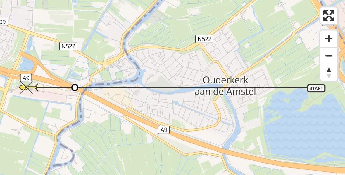 Routekaart van de vlucht: Politieheli naar Amstelveen