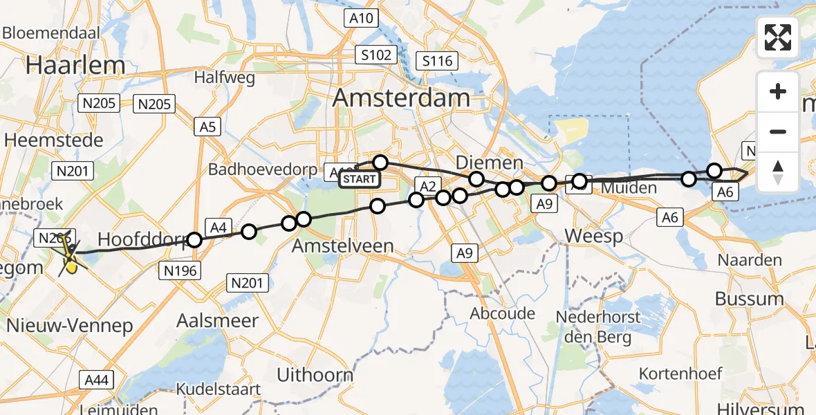 Routekaart van de vlucht: Lifeliner 1 naar Hoofddorp