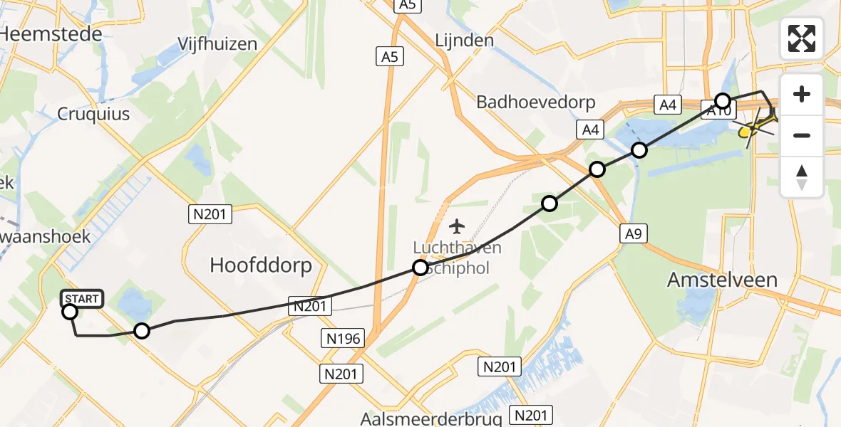 Routekaart van de vlucht: Lifeliner 1 naar VU Medisch Centrum Amsterdam