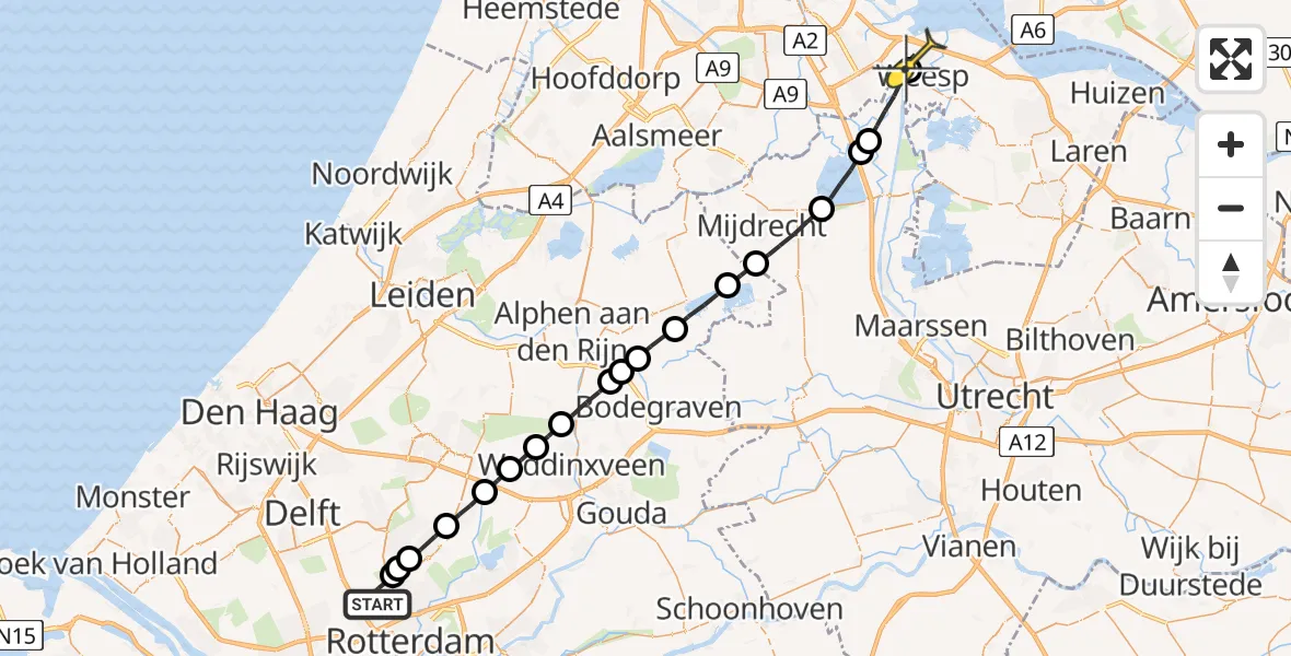 Routekaart van de vlucht: Lifeliner 2 naar Weesp